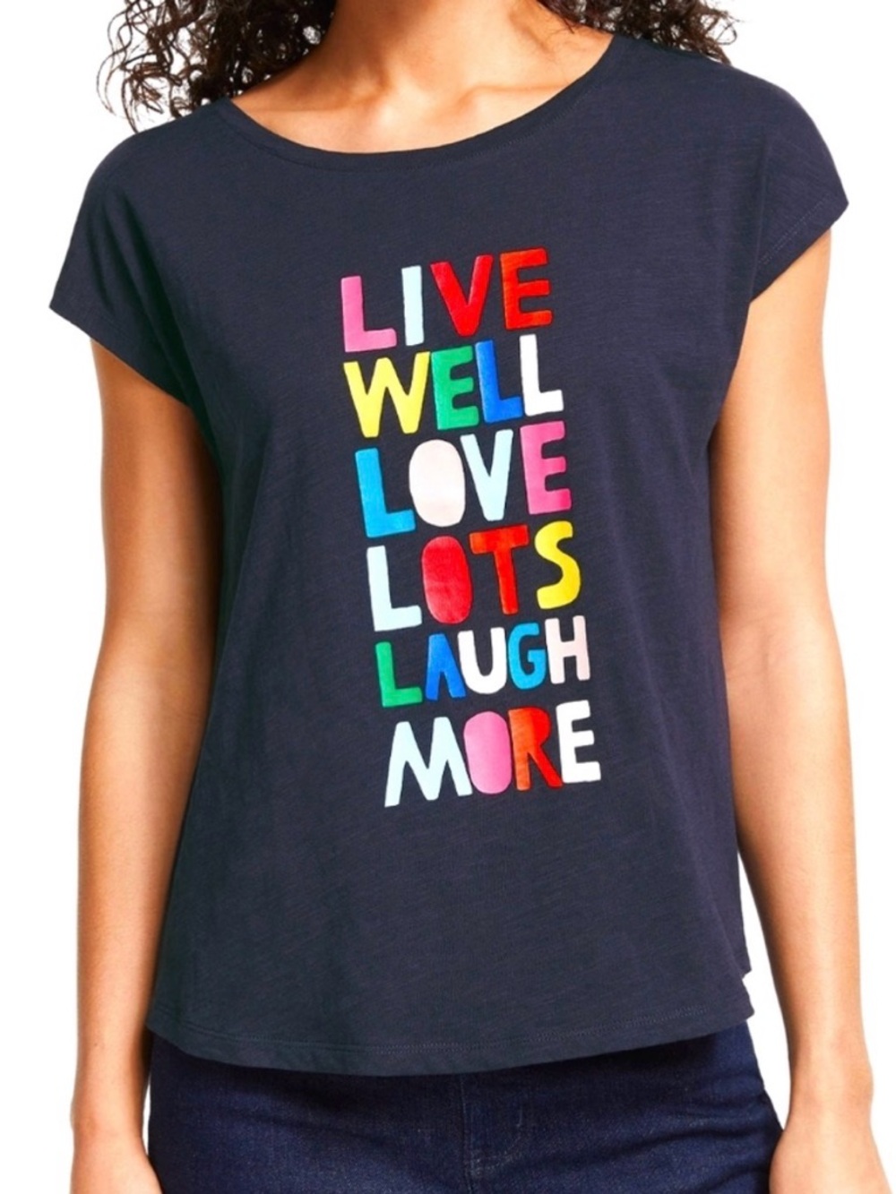 Boden Robyn Live Well, Love Lots, Laugh More Tee Navy Size XS